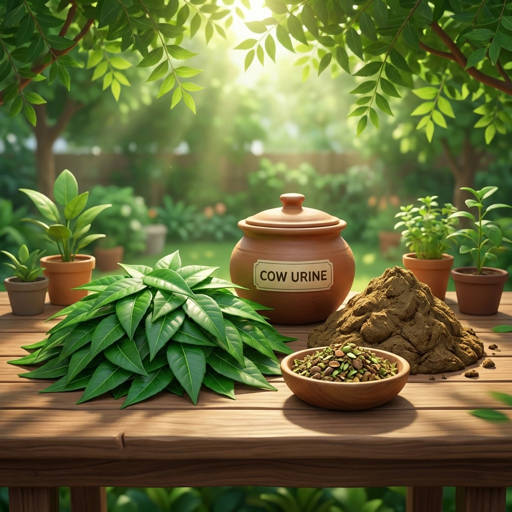Fresh Neem Leaves and Cow Urine